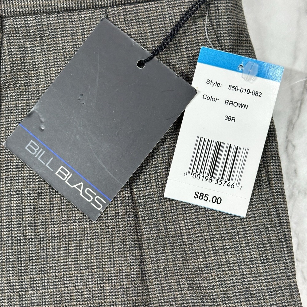 Bill Blass Dress Pants Mens‎ 100% Wool Size 36R Brown Checks Pleated NEW - Picture 5 of 16